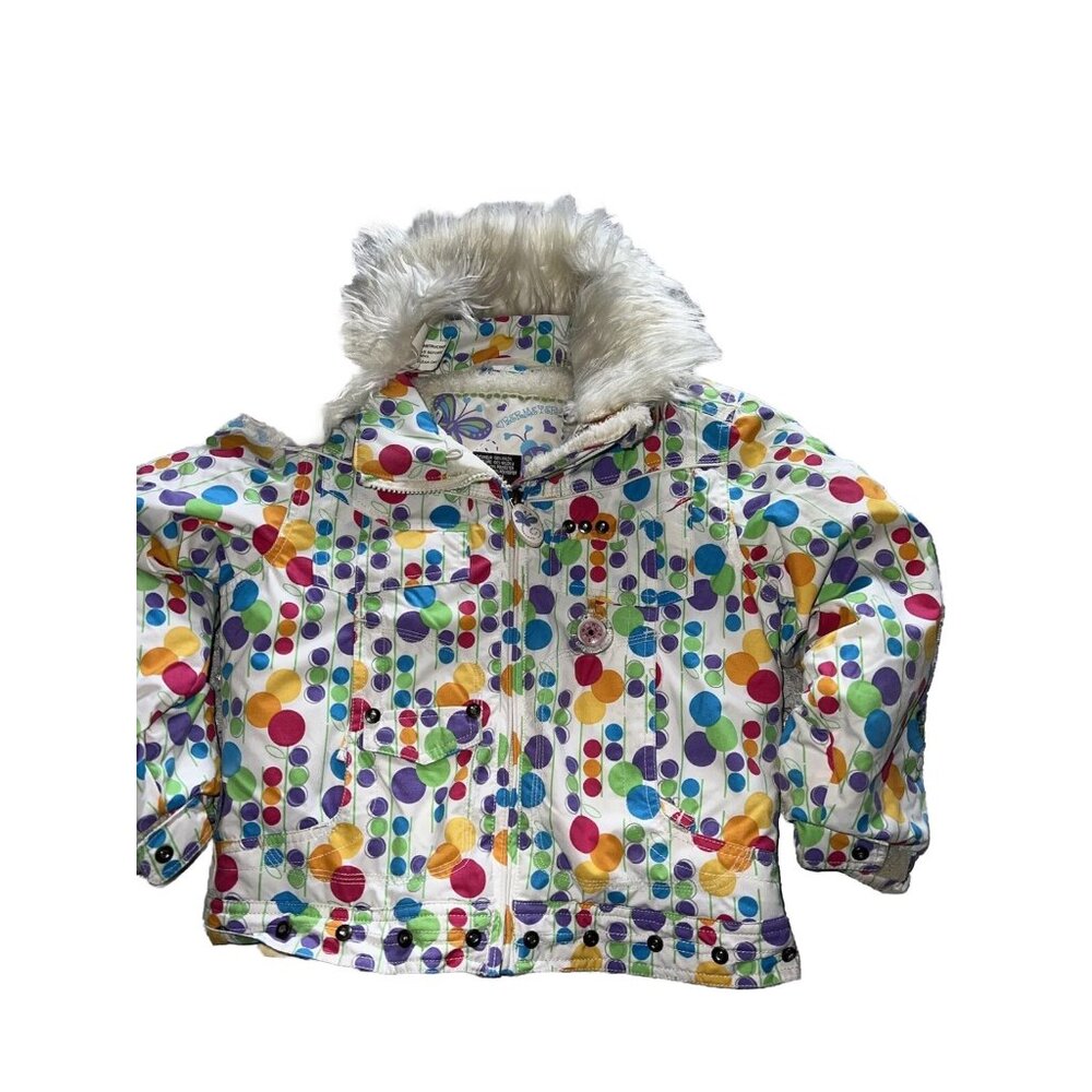 I Grow Girls Jacket Sz 4 Floral Print Faux Fur Obermeyer sleeve & pant cuff
